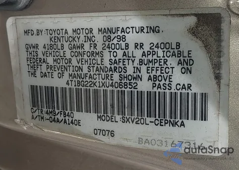 1999 Toyota Camry Le z USA, uszkodzony, nr VIN 4T1BG22K1XU406852